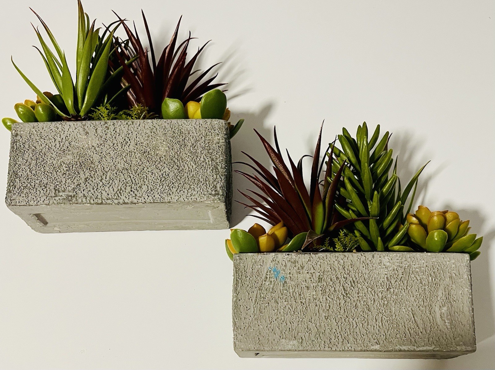 Set Of 2 Faux / Artificial Succulent Garden With Concrete Planter 3”x 7”x3”