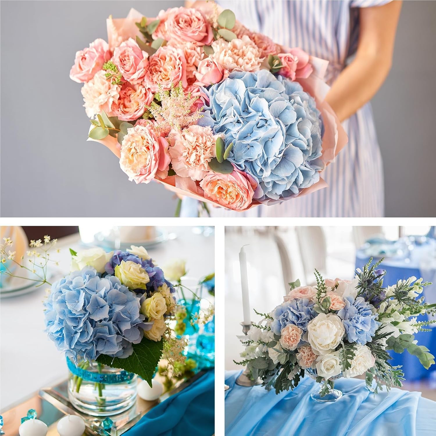 Blue Silk Hydrangea Flower Heads & Stems – 26 Piece Value Pack for Any Occasion