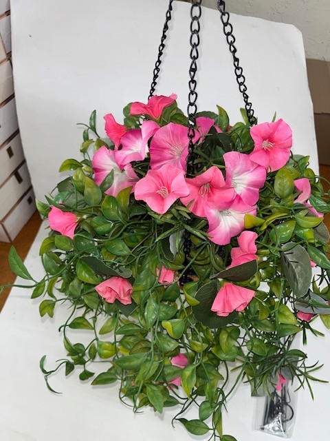 Wicker Park 8″ Basket 18″ Shrub Cascading Pink Petunia Hanging Basket, (#235)