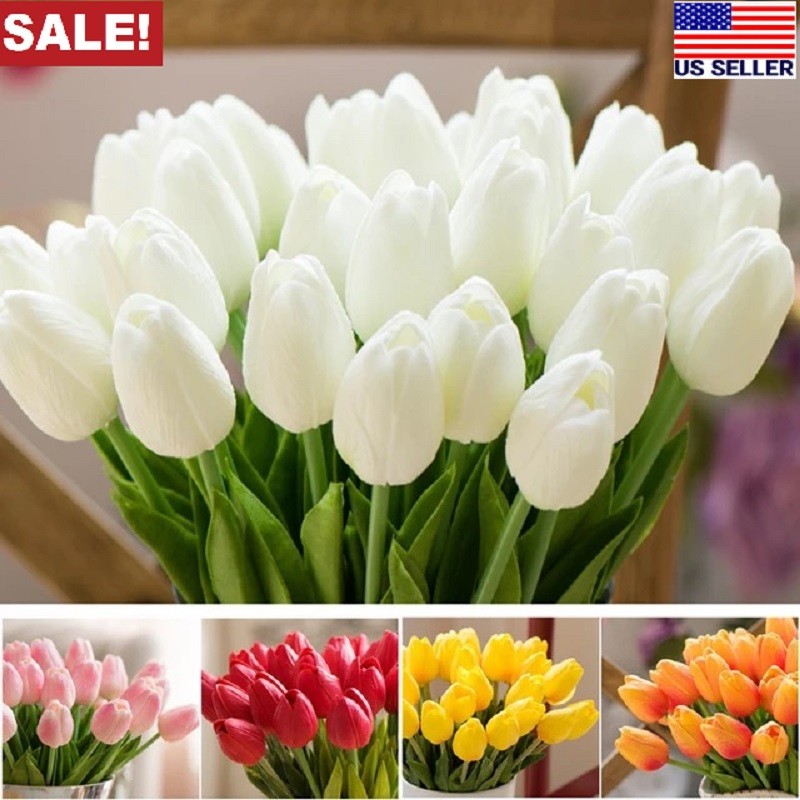 10x Multicolor Tulips Artificial Flowers Fake Tulips Bulk Home Wedding Decoratio