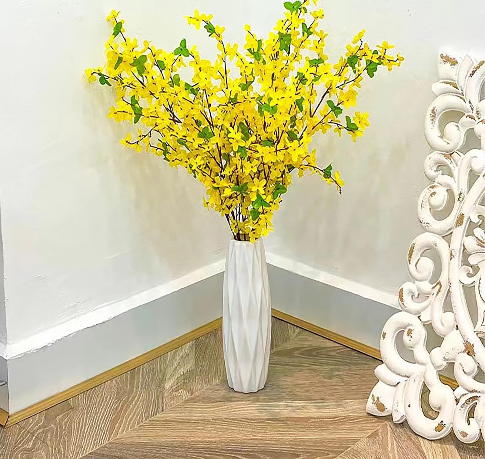 6Pcs Artificial Forsythia Flower Branches Spring Summer Yellow Silk Fake Wint…