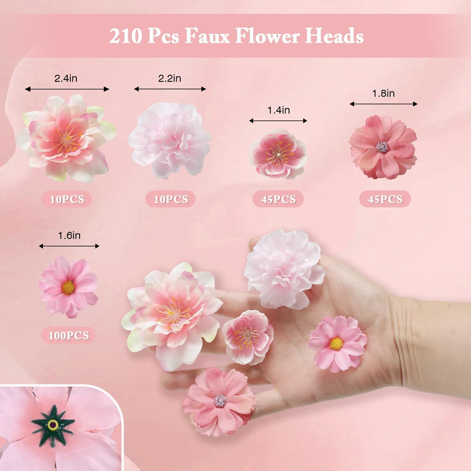 210Pcs Mini Fake Flower Heads Pink Small Silk Faux Flower Heads Artificial Ro…