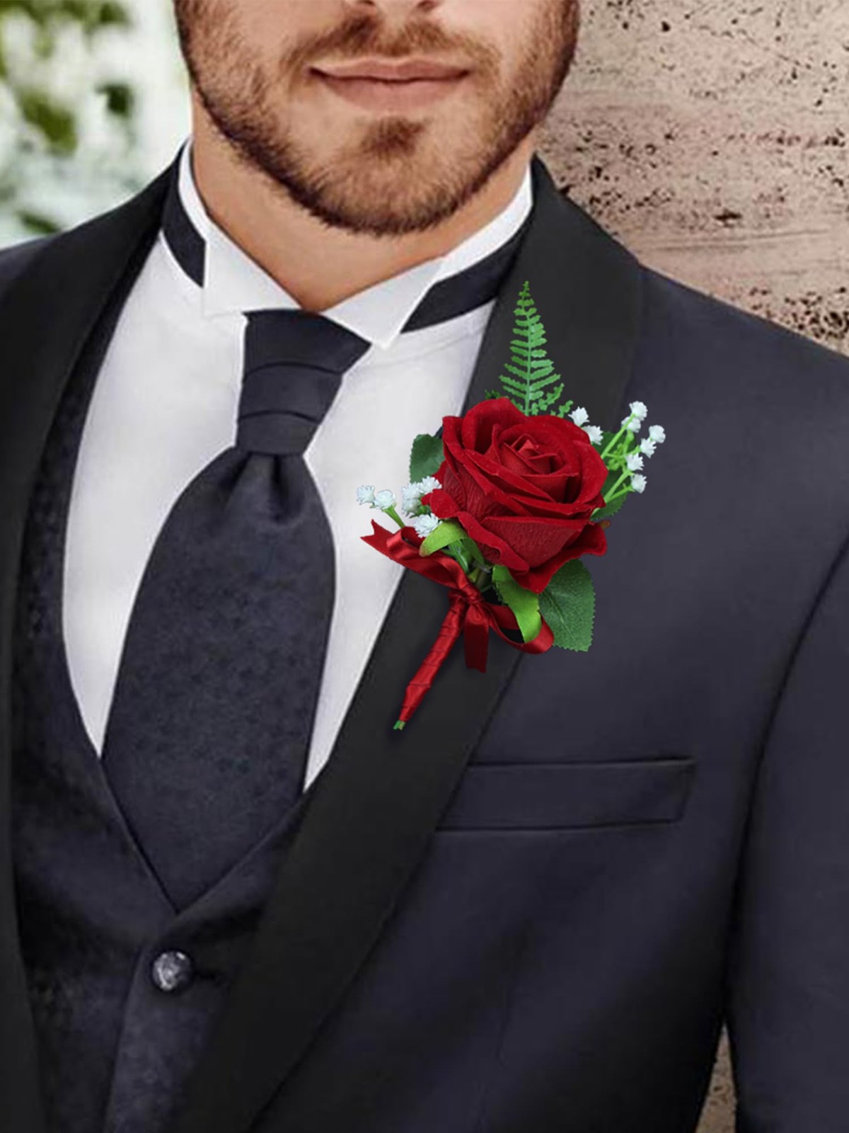 Red Rose Boutonnieres For Men Groom Wedding Prom Homecoming Flowers 2 PCS
