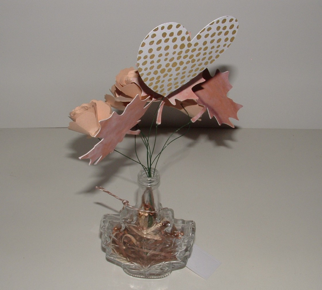 Paper Handmade Fall Flower & Leaf Bouquet, Leaf Shape Upcycled Vase, Gift Tag