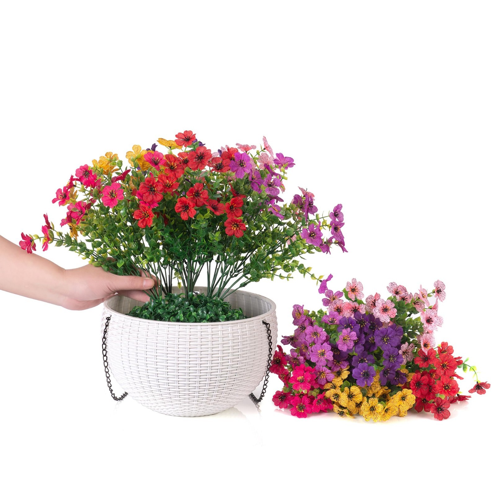 Colorful Faux Hanging Flowers Basket – Silk Daisy Plants for Outdoor Patio Garde