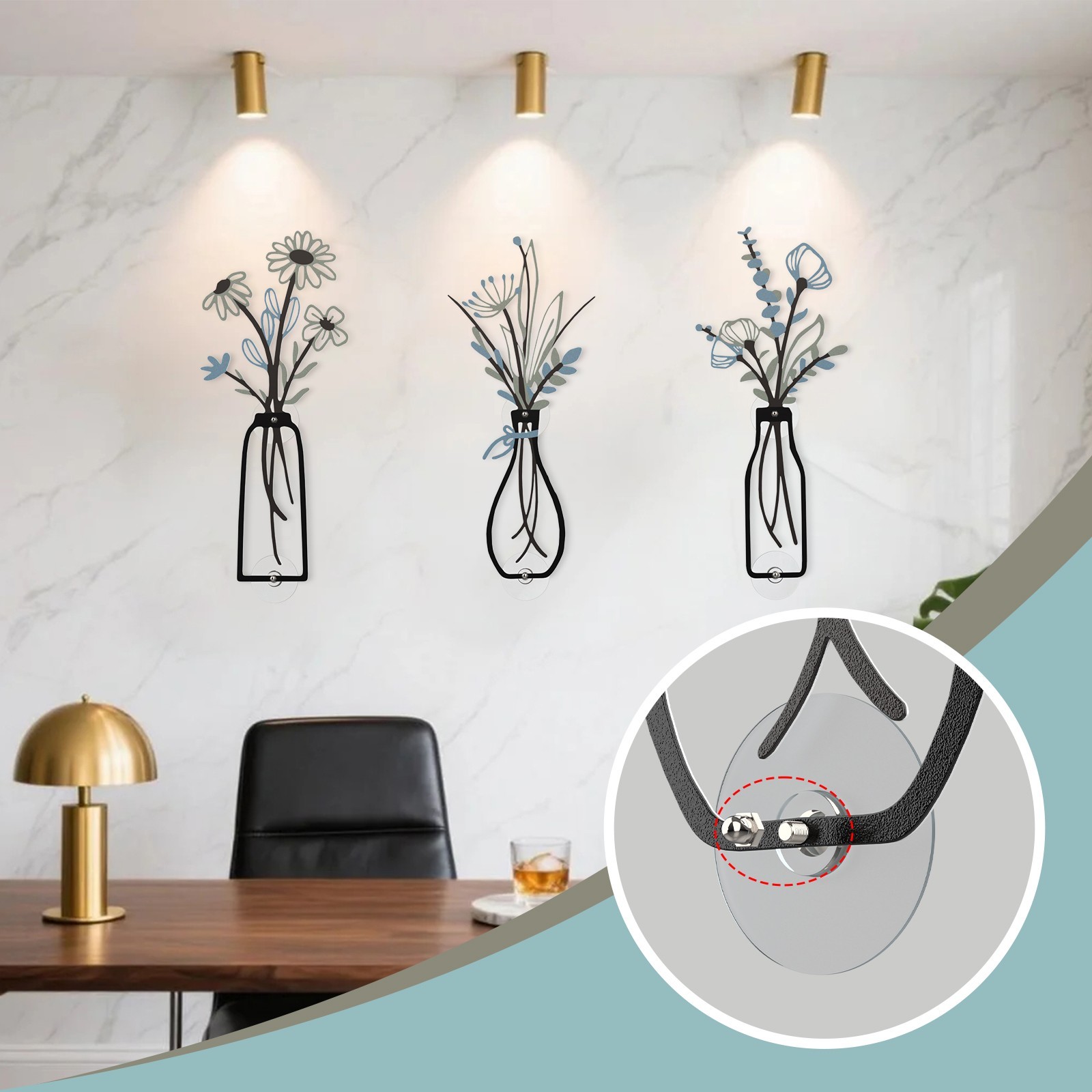 3 Pieces Metal Flowers Wall Arts – Rustic Decor Minimalist Flower Wall Decors