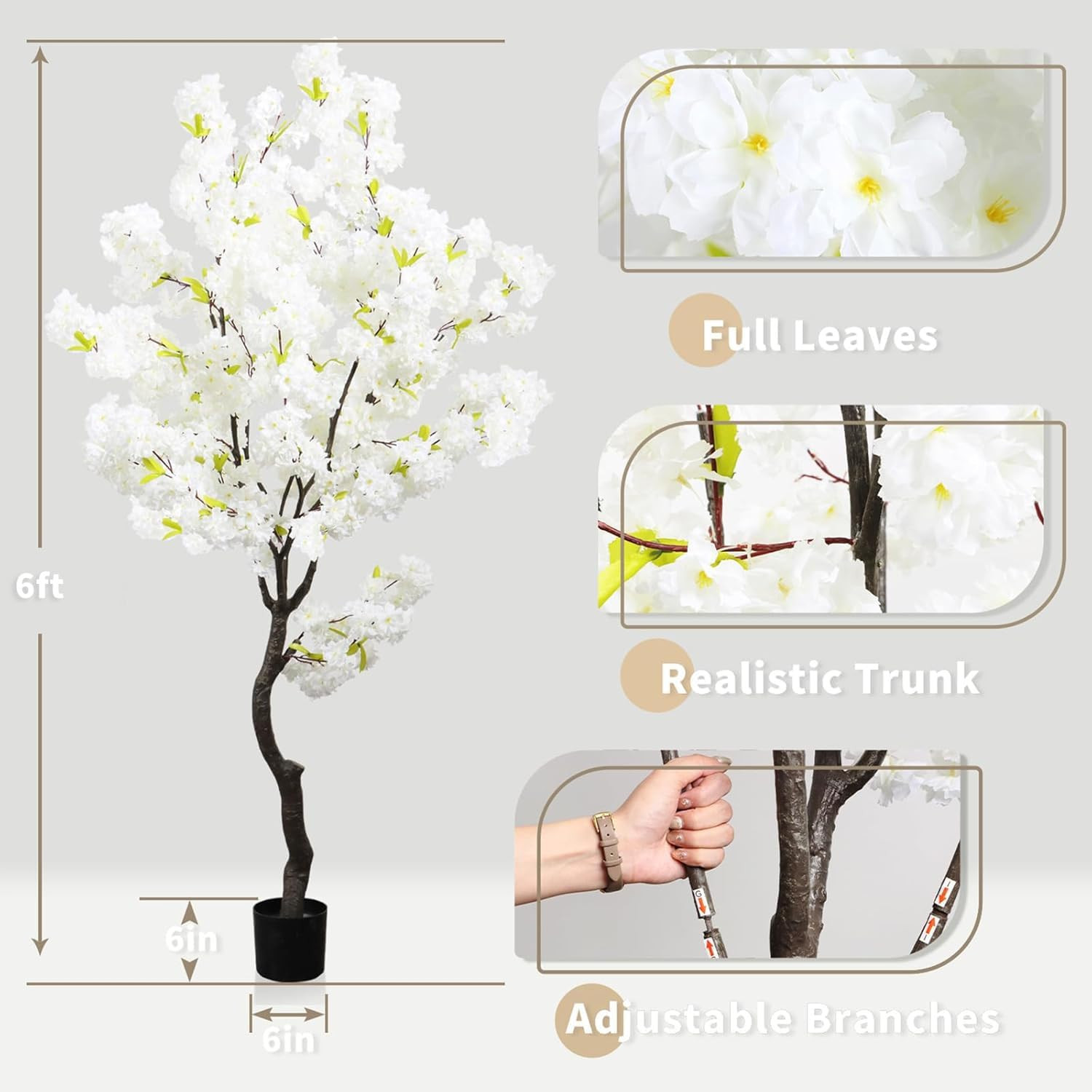 6Ft Faux White Cherry Blossom Tree for Home & Office Decor, Perfect Gift