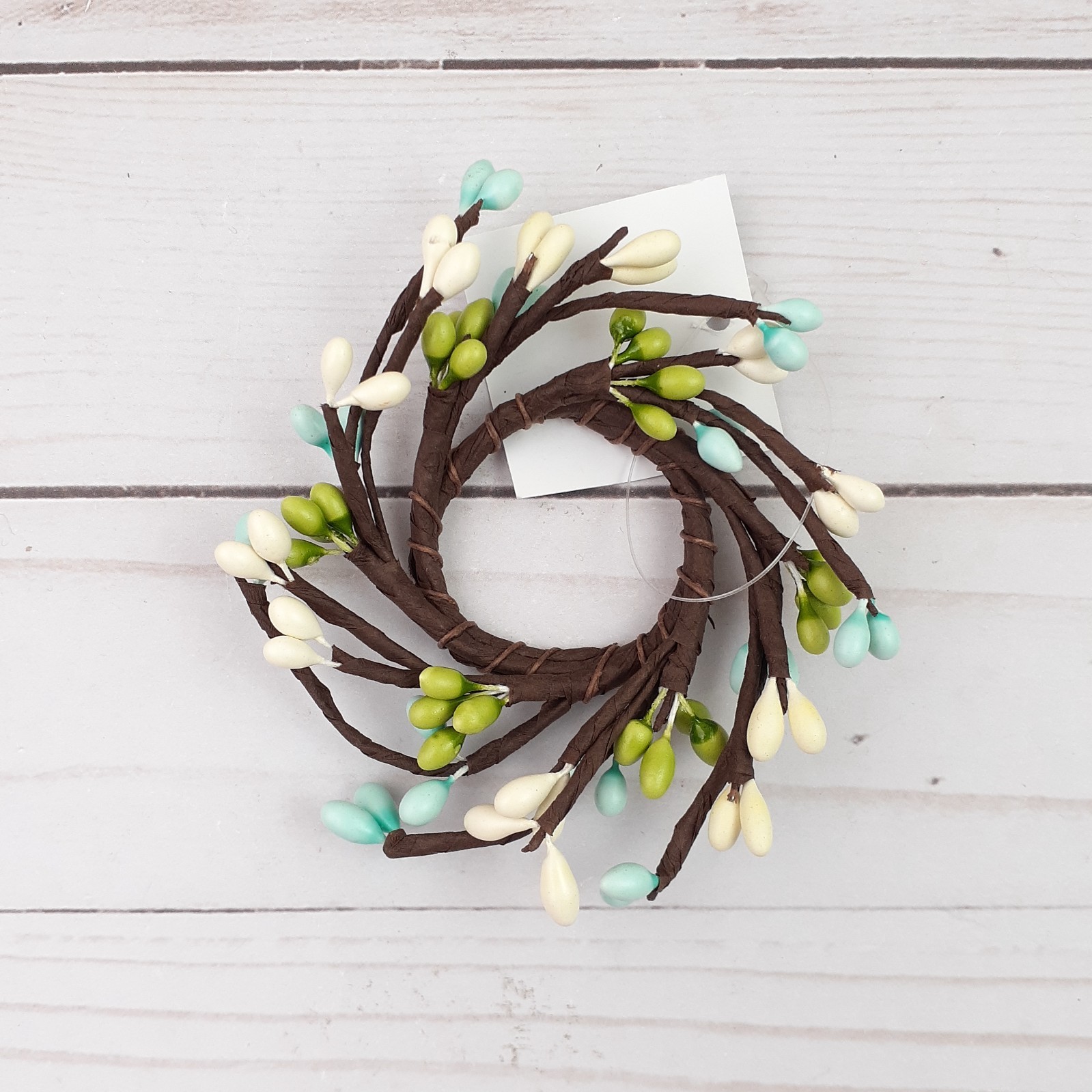 Mini Pip Berry Taper Candle Ring Seabreeze Ivory Blue Green 1.5 inch inside