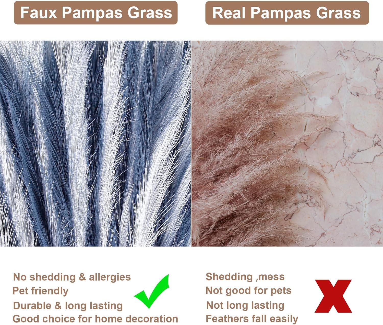 Faux Pampas Grass Large Fluffy 27.6Inch Tall, 6Pcs Navy Blue and White