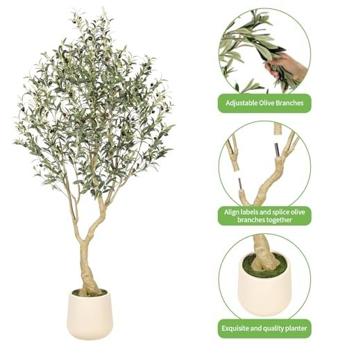 6ft Artificial Olive Tree with Tall Exquisite Planter – Realistic Faux Olive