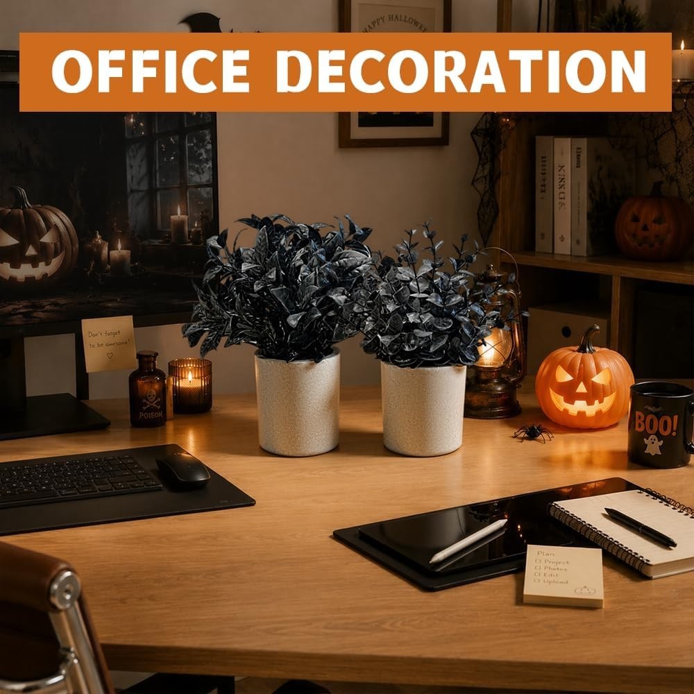 Halloween Fake Plants 3Pcs Mini Potted Eucalyptus Rosemary Artificial Home Decor