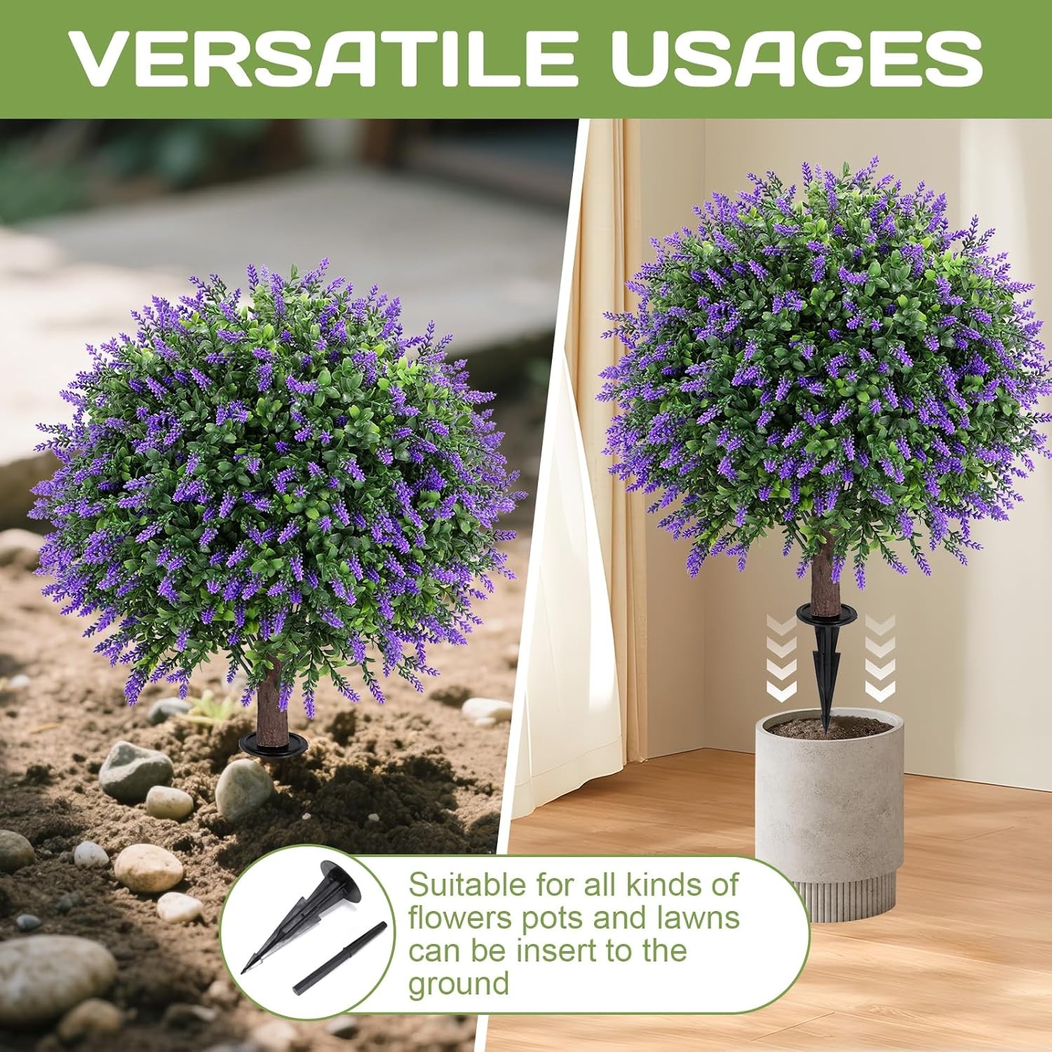 Set of 2 25″ Artificial Lavender Topiary Ball Tree