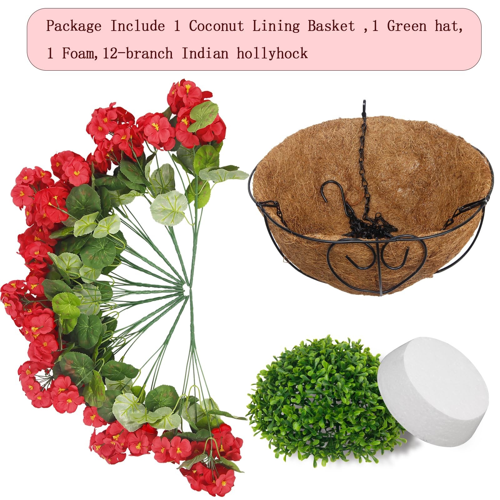 Artificial Flowers for Outdoors with Hanging Basket 12 Pcs Silk Red Geraniums…