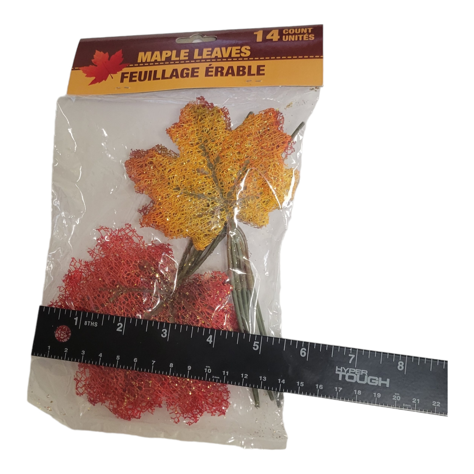 Lot of 2 Autumn Mesh Maple Leaves Wire Stems Glitter Golds Yellows 14 Each Bag