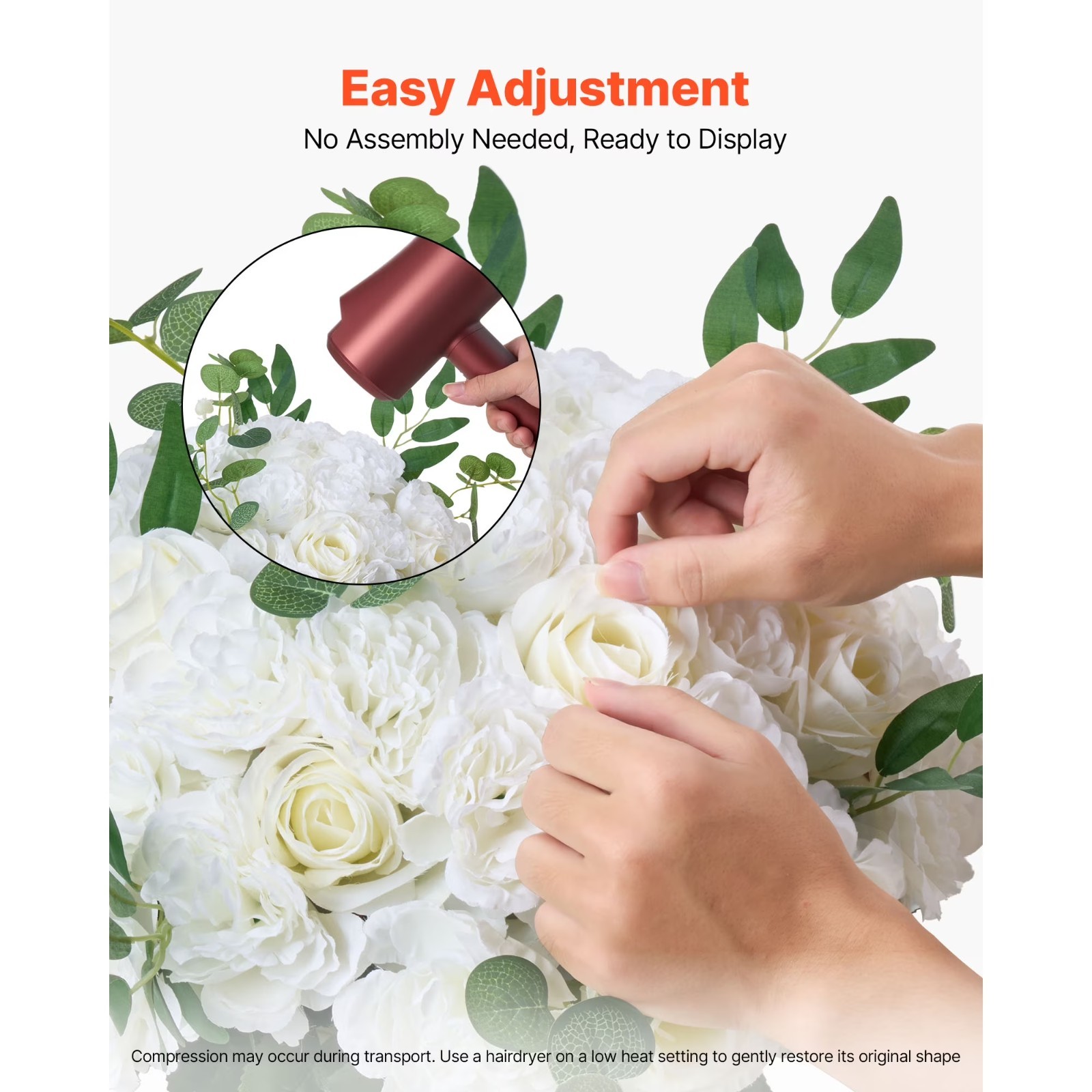 Set of 10 Artificial Flower Balls 17.7 Inch White Rose Arrangements Faux Floral