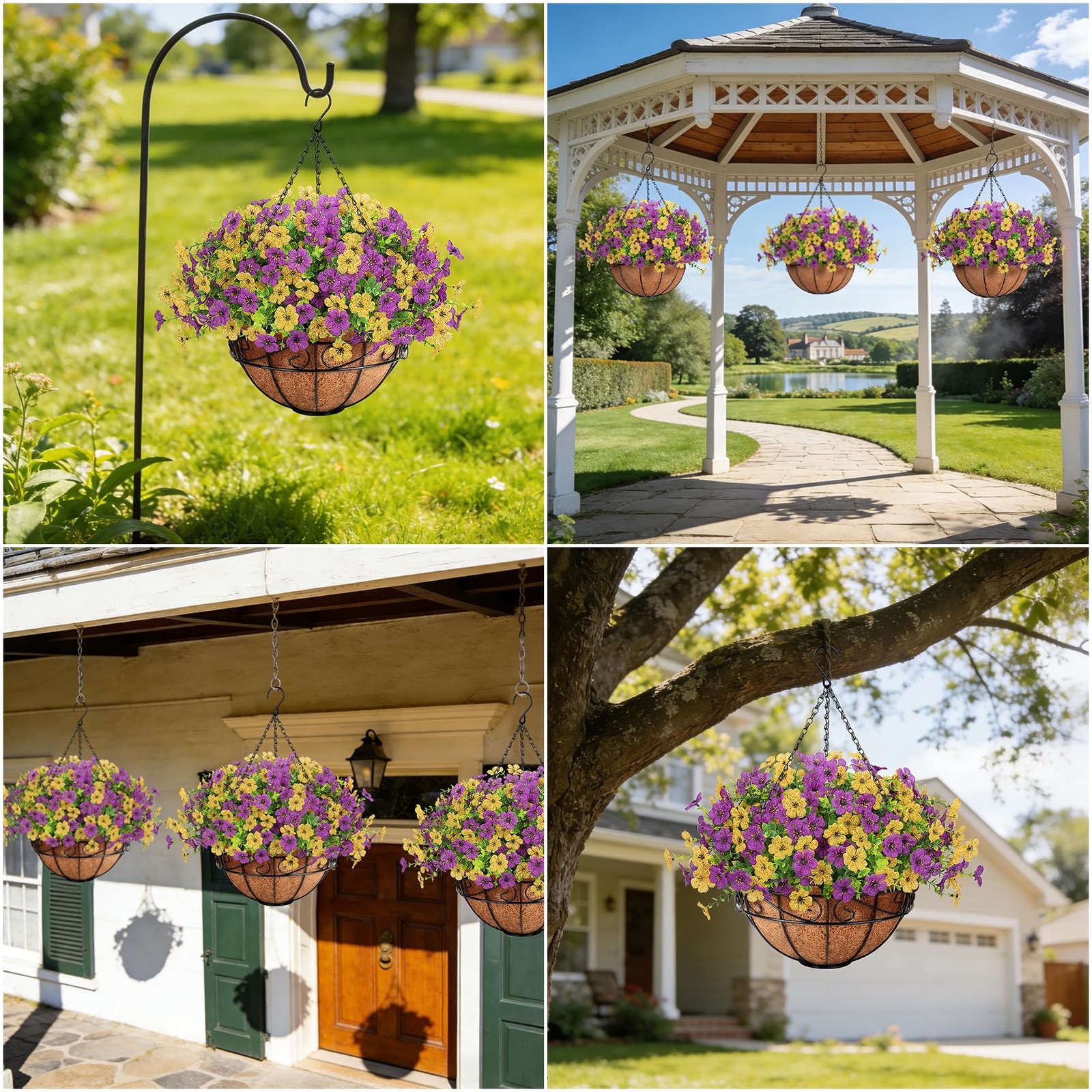 Besteek Artificial Fake Hanging Flowers Plants Basket Outdoors, Faux Silk UV …