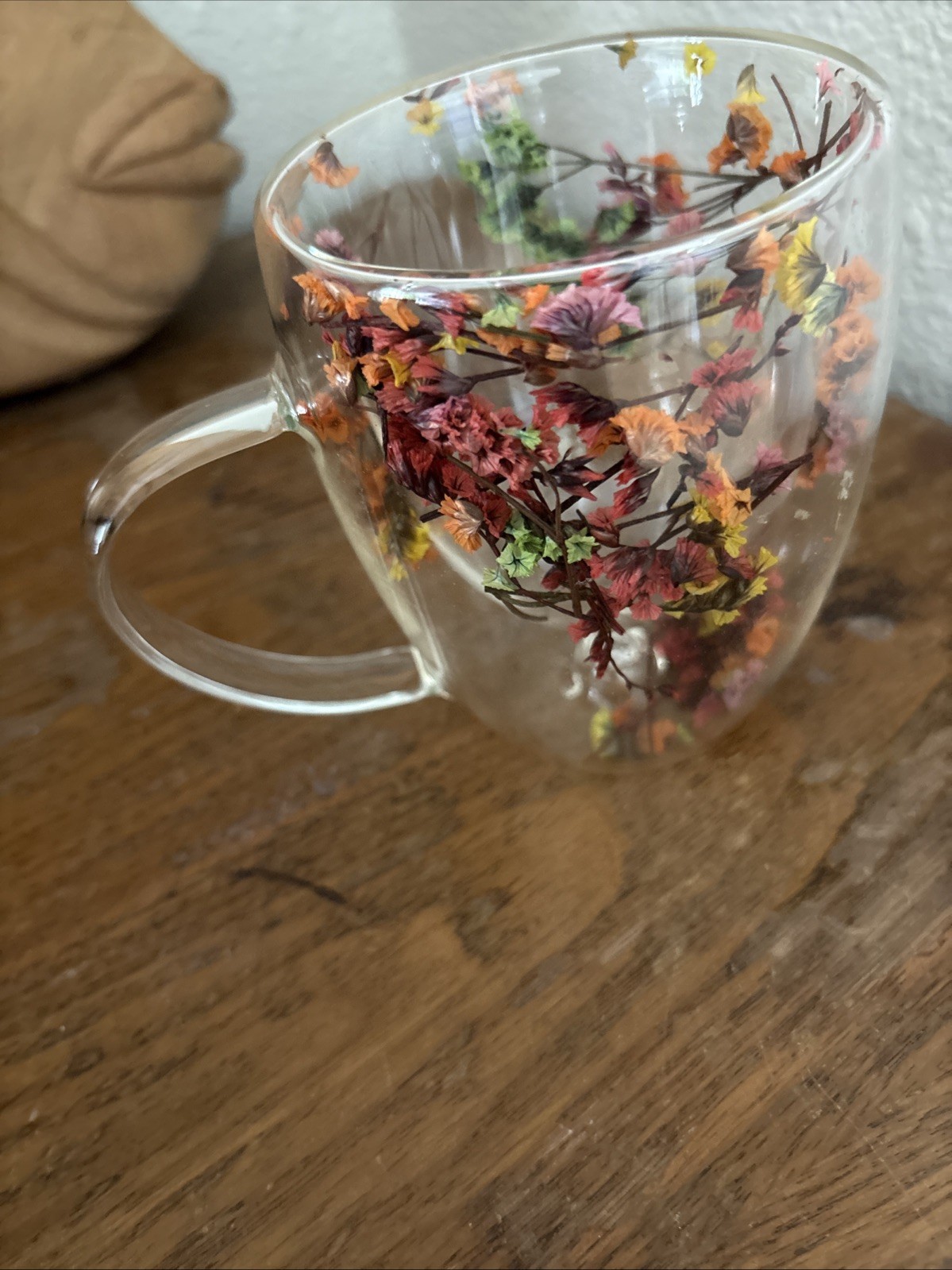 Dried Flowers Glass Mug Double Wall Coffee Tea Cup Botanical Floral Fun Gift