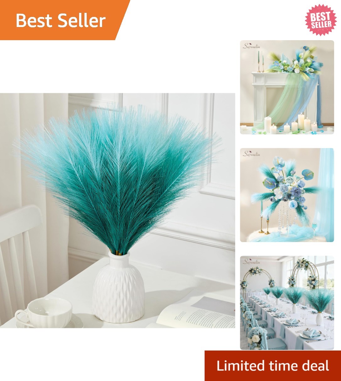 Luxurious 17.7 Inch Silk Faux Pampas Grass – 6 Pcs for Wedding & Home Styling