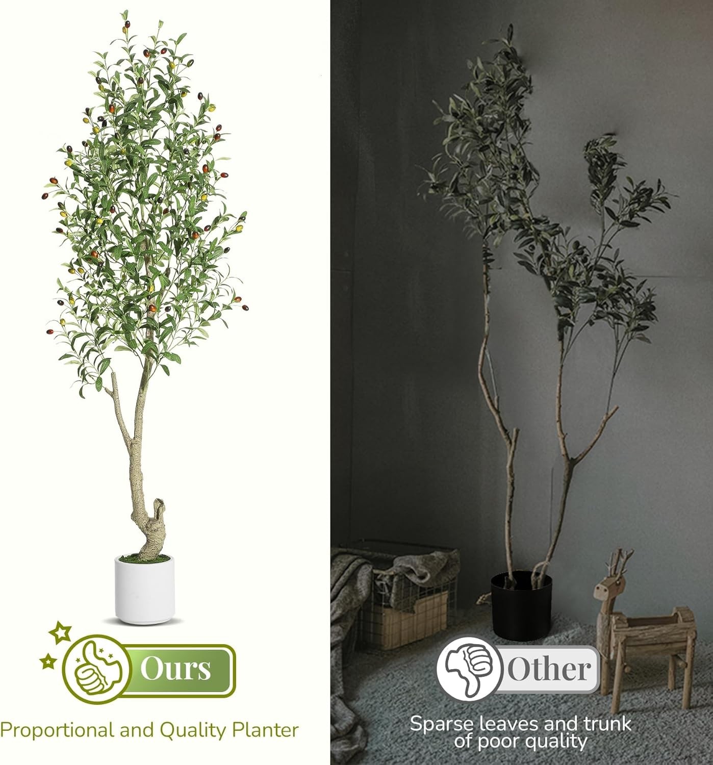 6FT Artificial Olive Tree Indoor W/ Natural Trunk &White Planter for Home Office