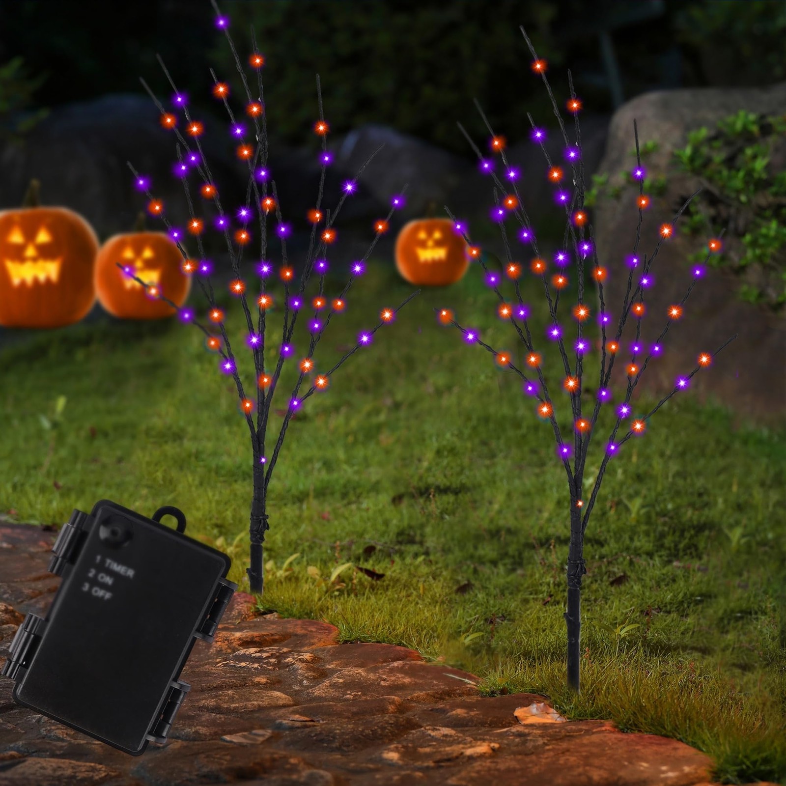 Lighted Halloween Tree Branches, 30IN 100LED Artificial Black Twig Branch wit…
