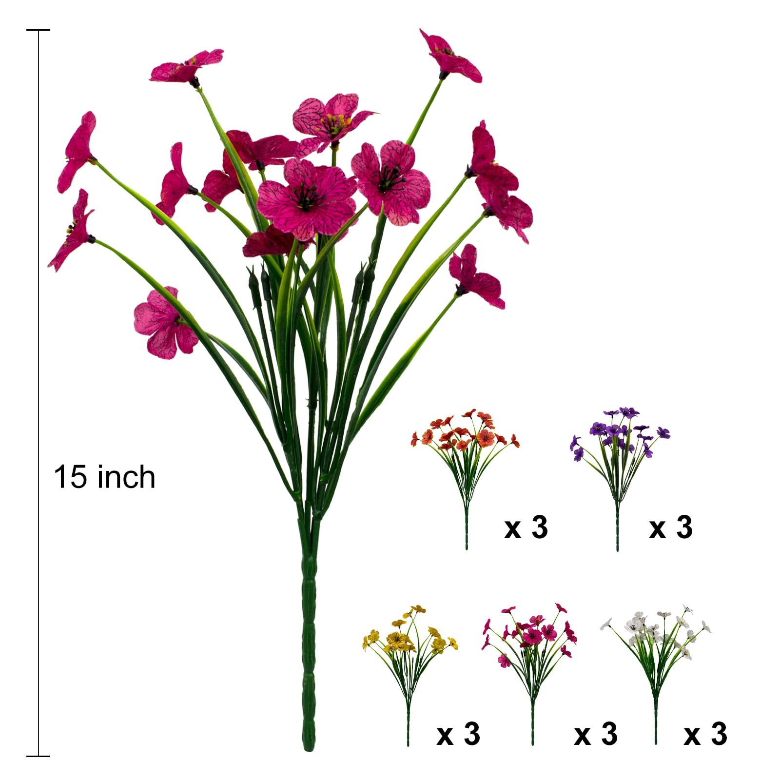 15 Bundles Artificial Flowers Outdoor UV Resistant Fake Silk Plants Plastic F…