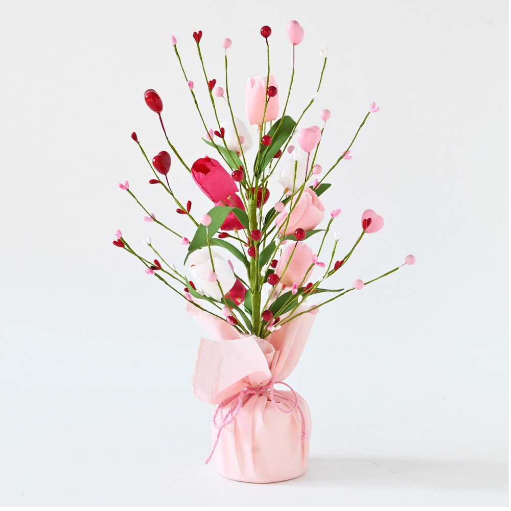 Artificial Tulip Love Berry Ornament Romantic Table Centerpiece for Valentine’s