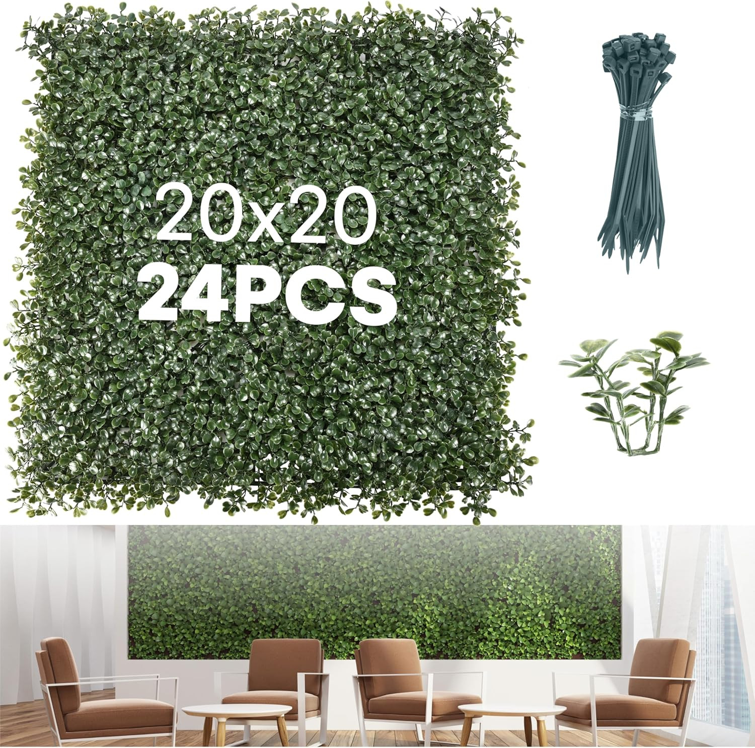 20″ x 20″ Grass Wall Panels (24 Pack) – UV-Protected Greenery Backdrop