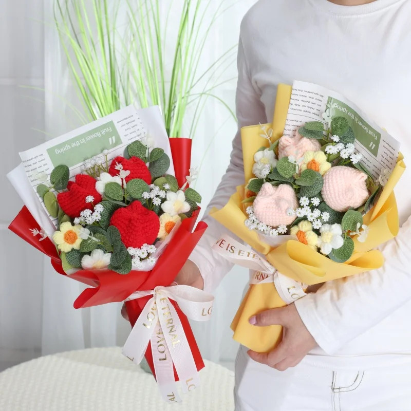 Finished Knitted Sunflowers Crochet Bouquet Creative Flowers Valentine Gifts