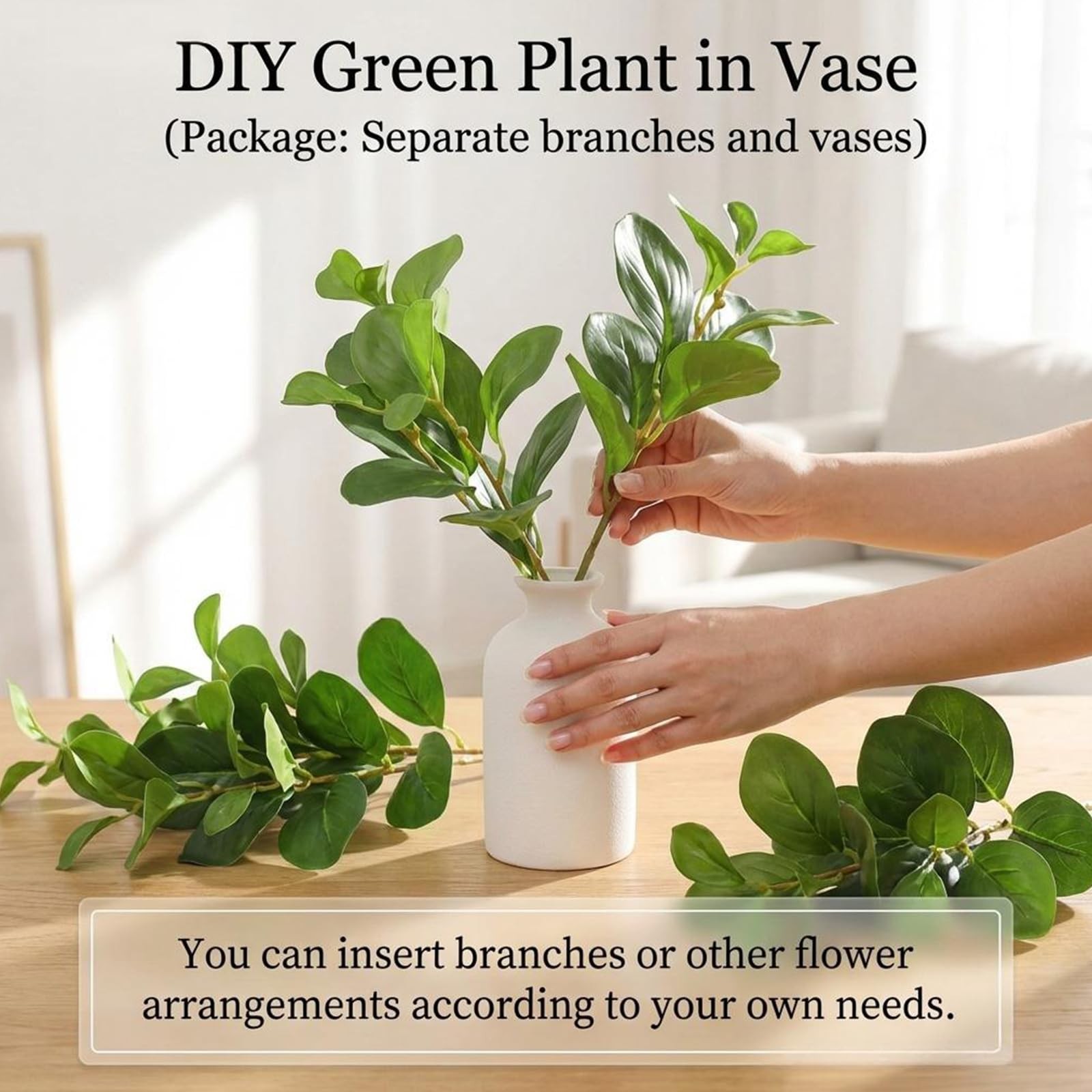 14.5″ Artificial Small Potted Plants Faux Eucalyptus Stems with Ceramic Vase …