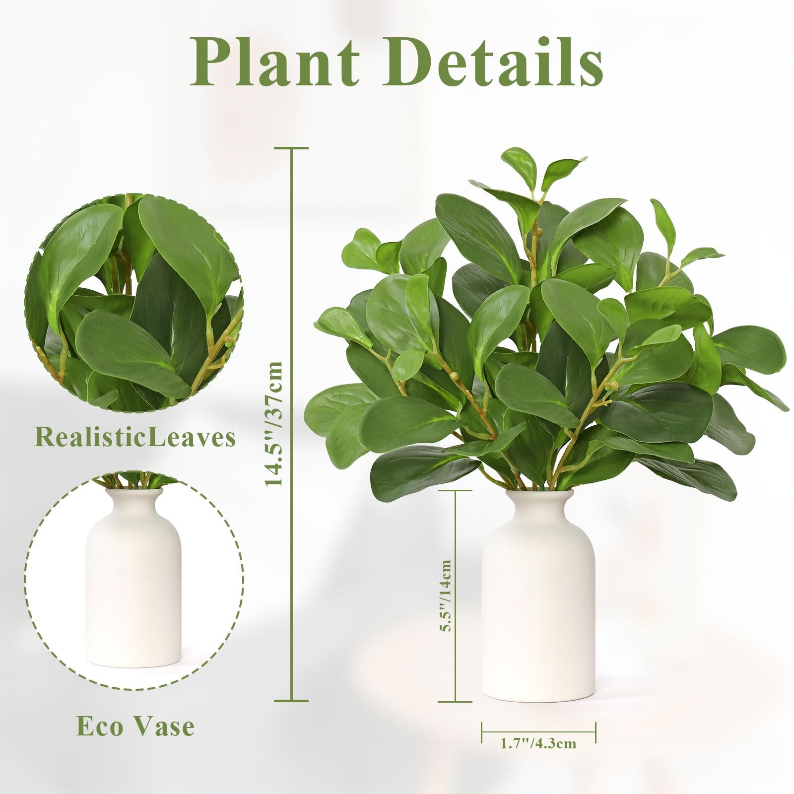 14.5″ Artificial Small Potted Plants Faux Eucalyptus Stems with Ceramic Vase …
