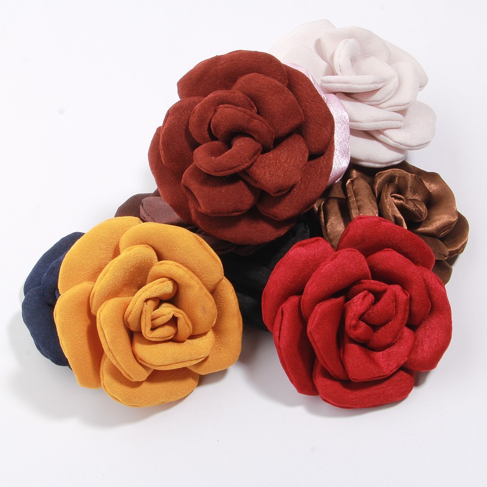 8cm Colorful Handmade Fabric Camellia Flowers Burned Edge Camellia For Crafts