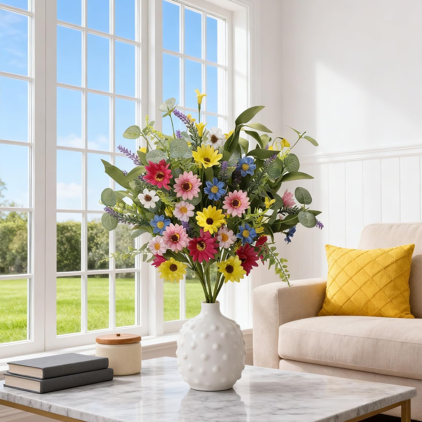 Artificial Spring Flowers 6 Pack Spring Floral Picks 17 Inch Flower Stems wit…