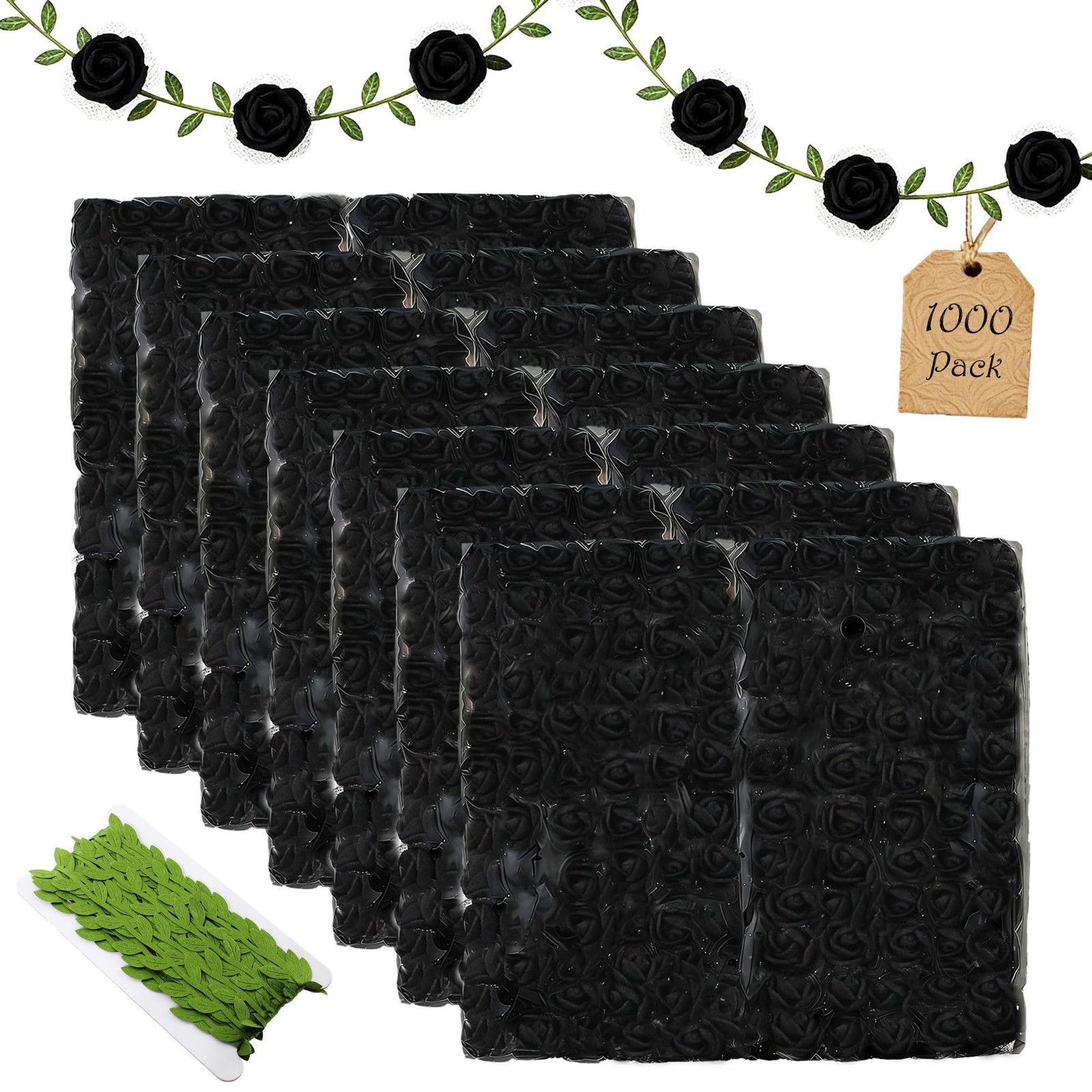 1000 PCS 0.6 Inch Mini Fake Rose Foam Artificial Flowers Floral DIY Craft Black