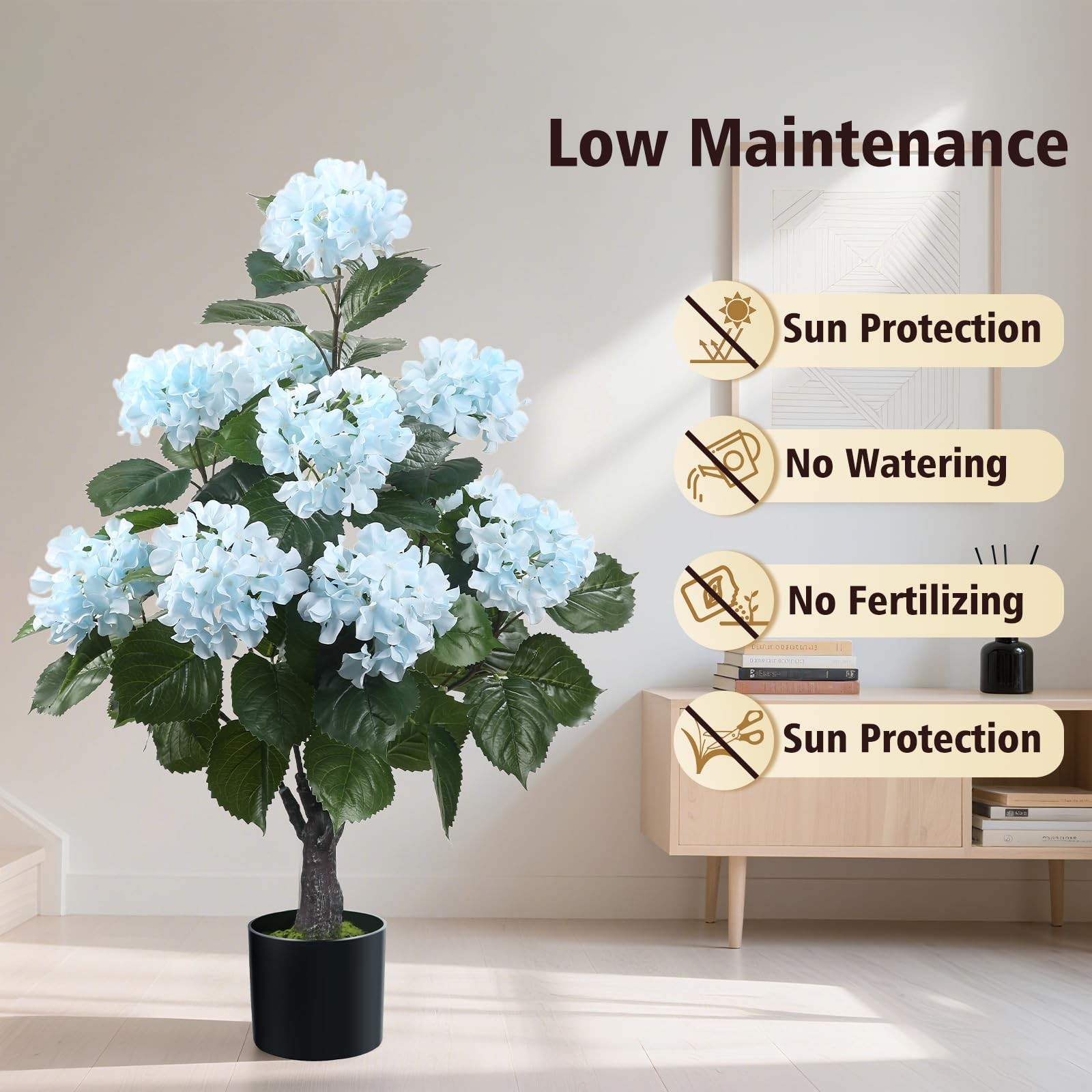 38″ Artificial Hydrangea Tree in Pot, Faux Potted Silk Hydrangea Plant for In…