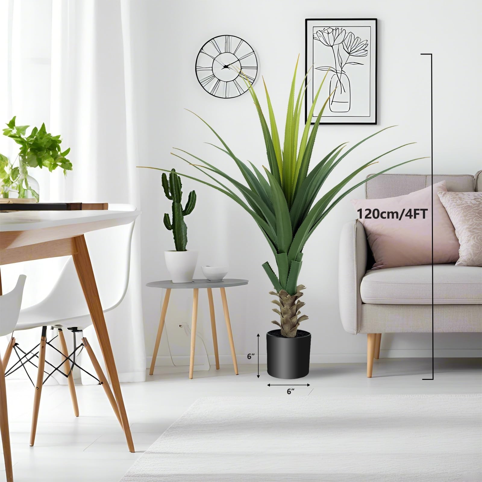 4FT Faux Spiked Agave Plant in Pot – Realistic Indoor/Outdoor Decor for Home, Ga
