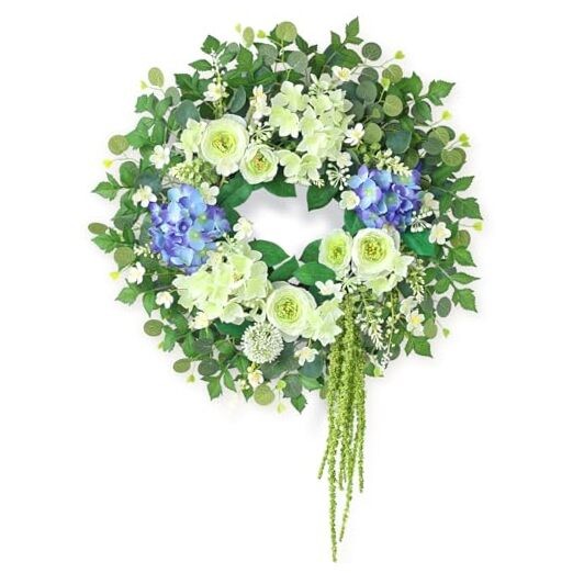26″ Hydrangea & Eucalyptus Wreath for Front Door, Porch, Window – Large