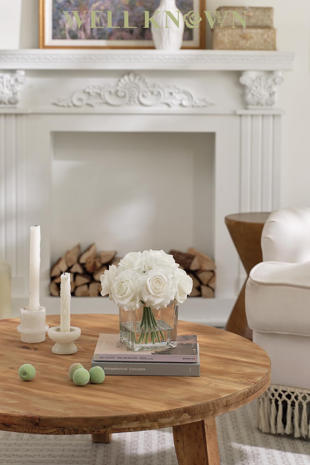 Ivory White Silk Rose Artificial Flowers In Vase Table Centerpiece Decor