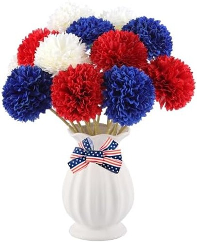 Rowfad 12 Pcs Artificial Chrysanthemums Flowers Patriotic Flowers 4th of July…