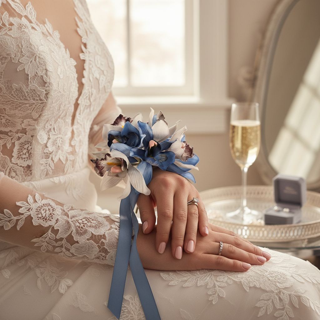 Blue Gray Cymbidium Orchid Artificial Flowers 7 Stem Bundle, Faux Orchid Wedding