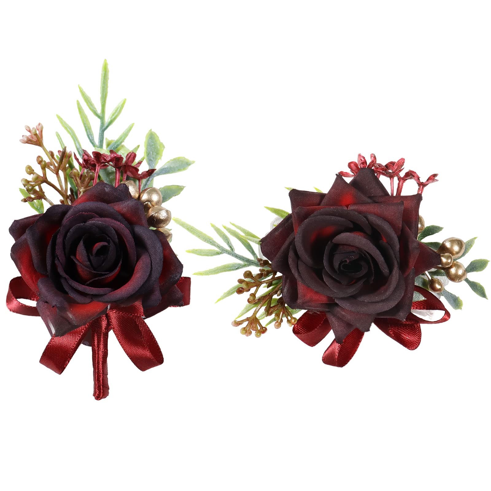 Wrist Corsage and Boutonniere Set, Wine Red Rose Boutonniere Wrist Corsage fo…