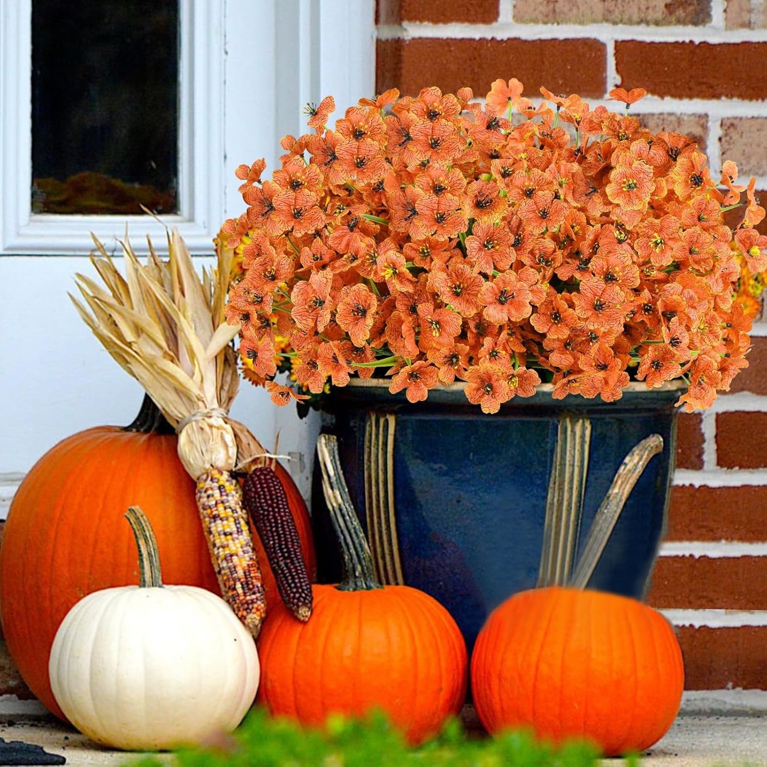 24 Bundles Artificial Fall Flowers for Outdoors UV Resistant Fake Mums Silk Faux