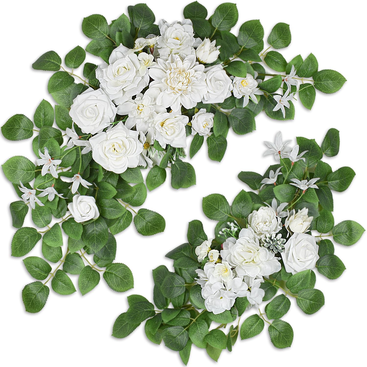 2 PCS White Artificial Wedding Arch Flowers Floral Swags Ceremony Backdrop