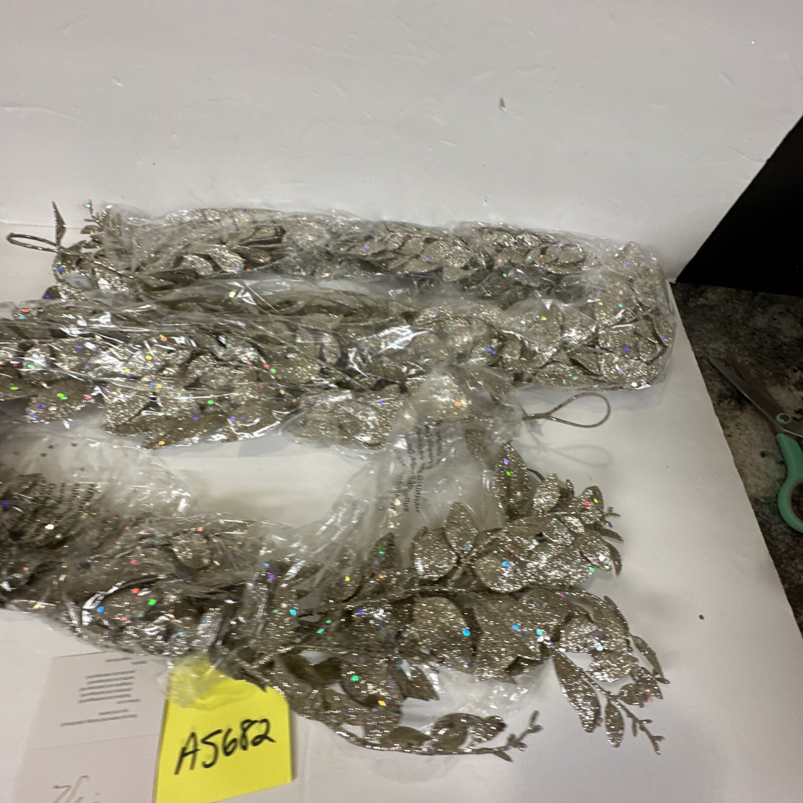 Set of 2 Silver 4′ Shimmering Leaf Garlands Glitter Valerie Parr Hill