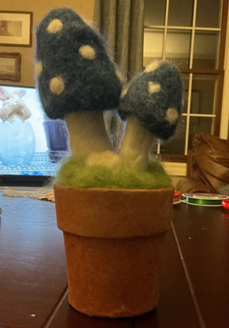 Fairy Mushroom Wool Potted Super Cute! 6 1/2”