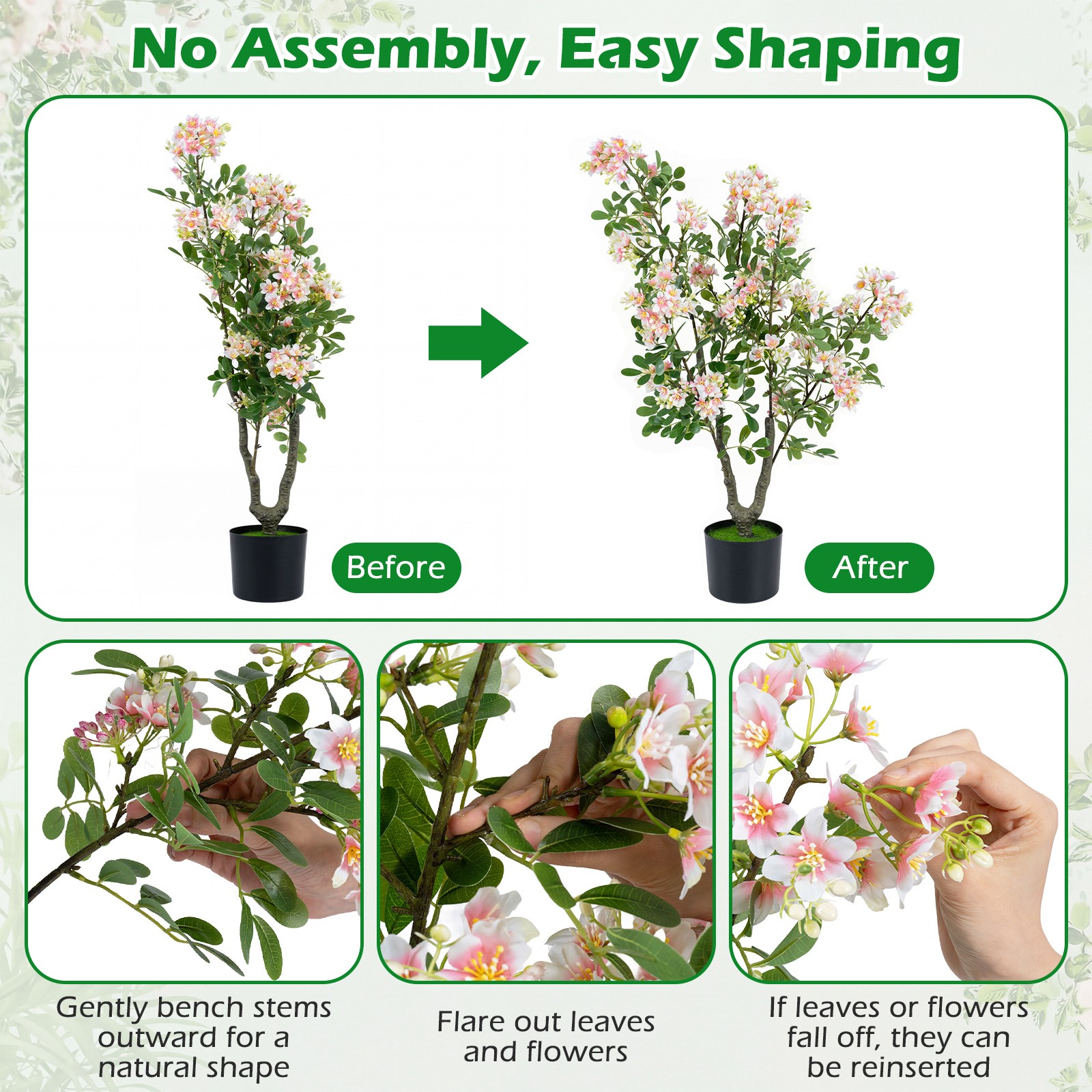 36” Artificial Impatiens Blossom Tree w/ Mini Fruits, Faux Grass for Porch
