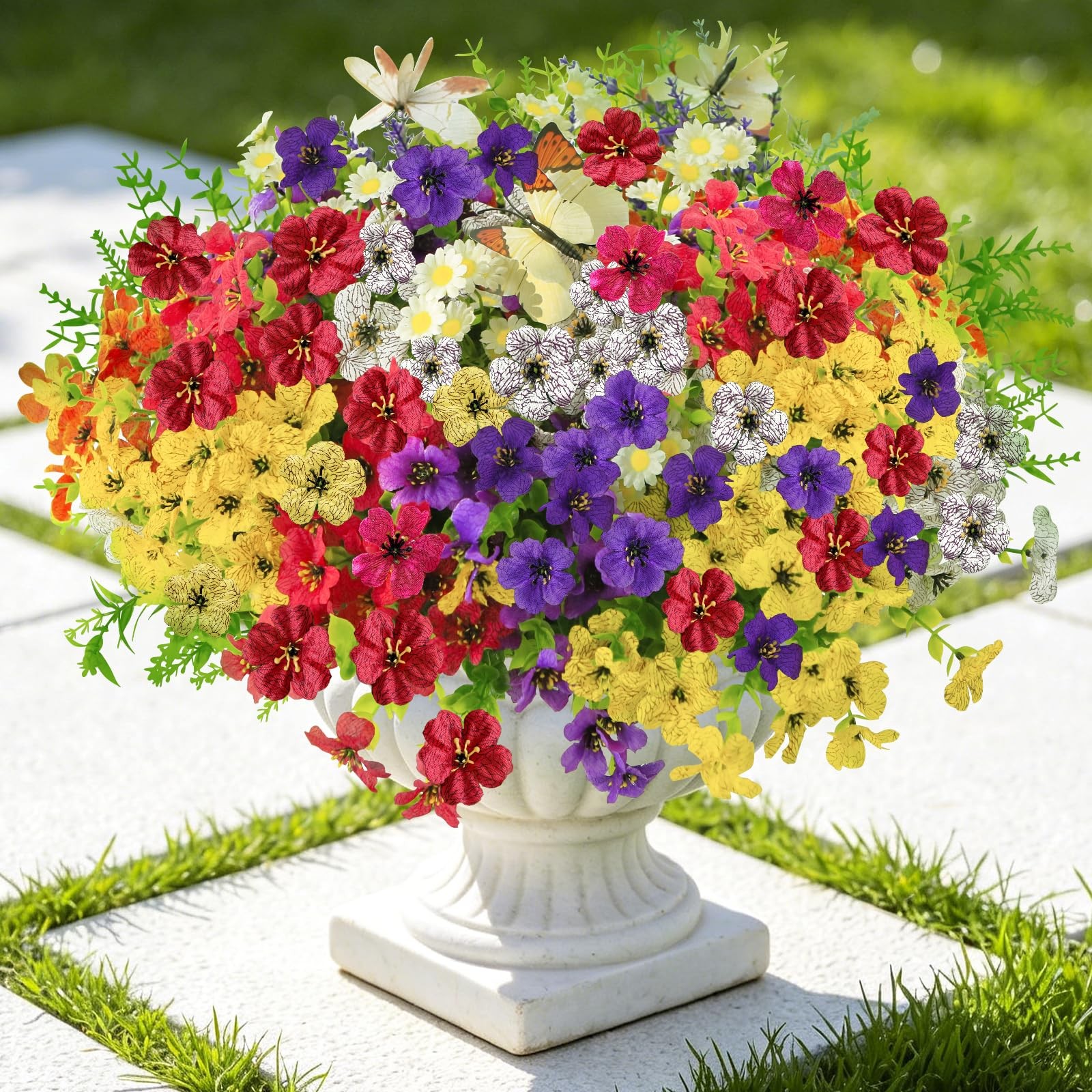 36pcs Artificial Flowers for Outdoors Include 12 Butterflies, UV Resistant Fa…