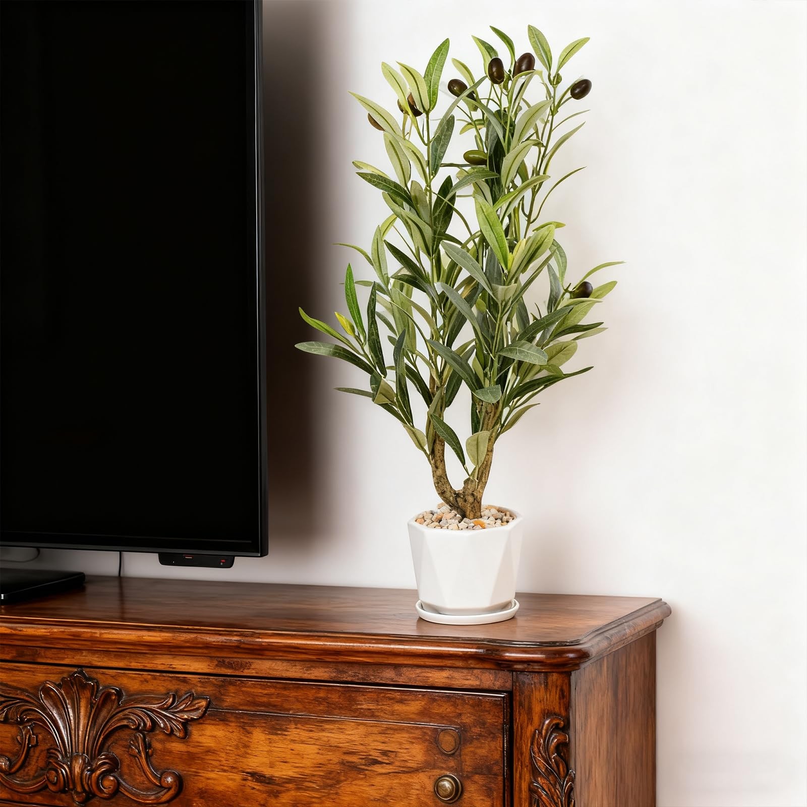 22″ Artificial Olive Tree with Ceramic Pot, Faux Green Potted Plants Indoor F…