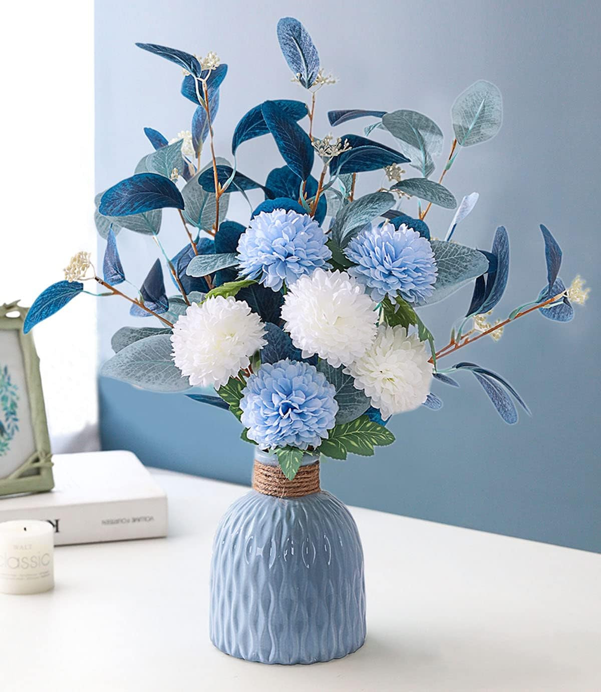 Elegant Artificial Hydrangea & Eucalyptus Bouquet with Vases for Home Decor