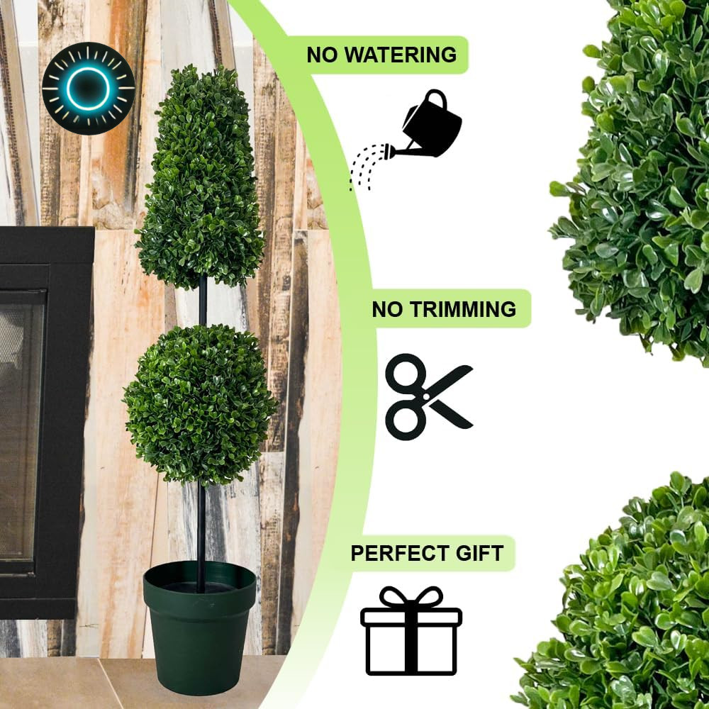Admired By Nature 38 Inch Artificial Topiary Plant Tree 2 Ball-Shape Faux Top…
