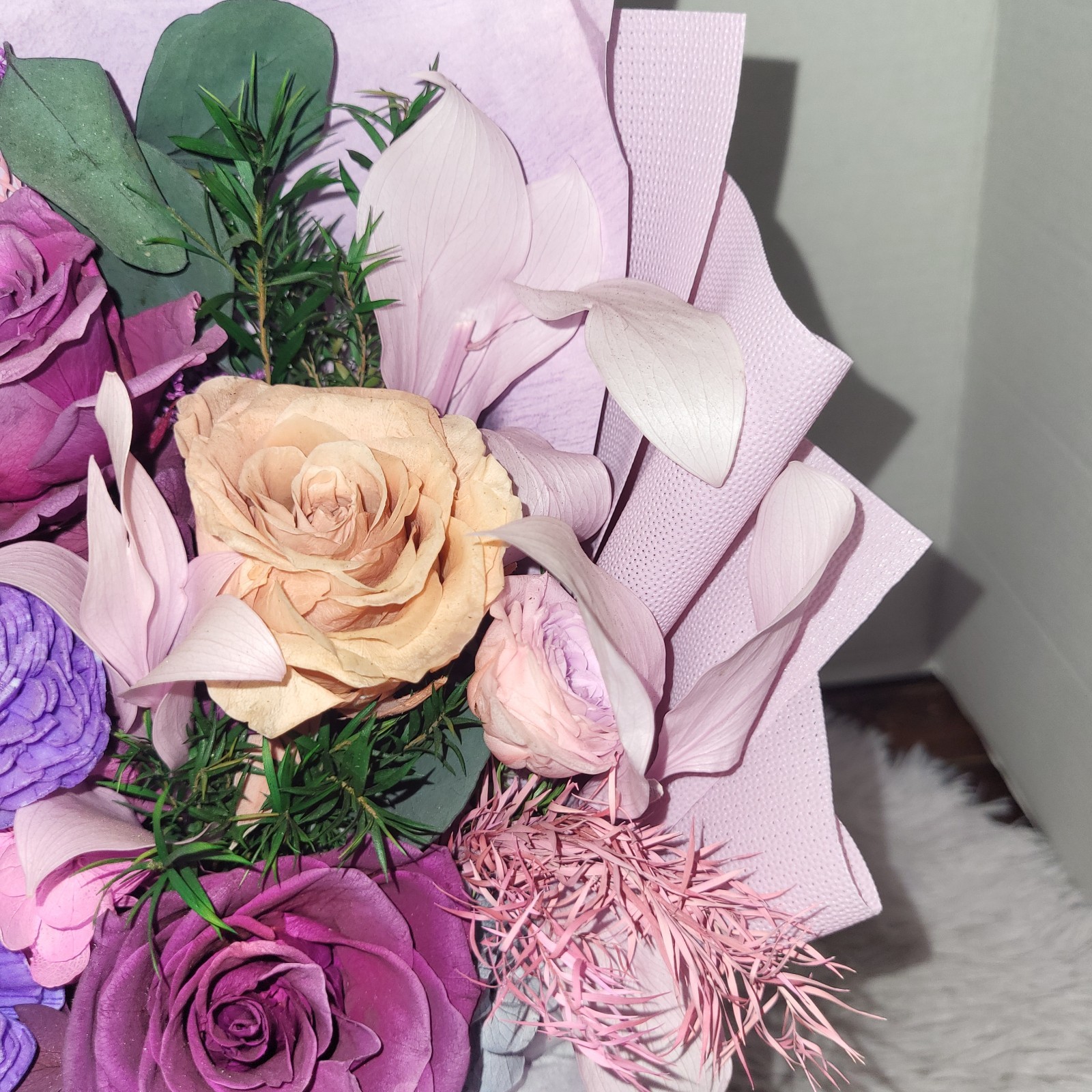Purple Roses Bouquet Great Birthday Gift Beautiful Preserved Flowers
